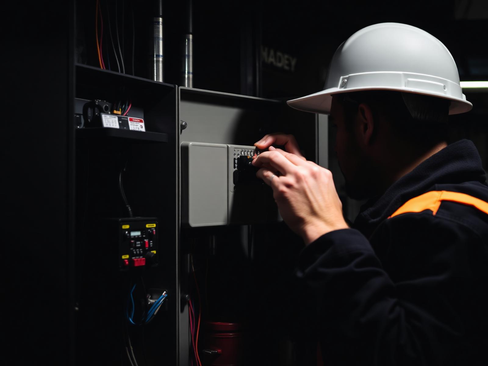 Telepítő szakember Key Automation vezérlőn dolgozik